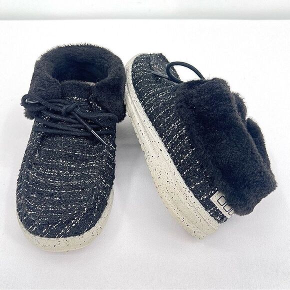 Hey Dude Britt Boucle Black Metallic Thread Fur Cuff Lined Ankle Boots Size 6 - Picture 11 of 11